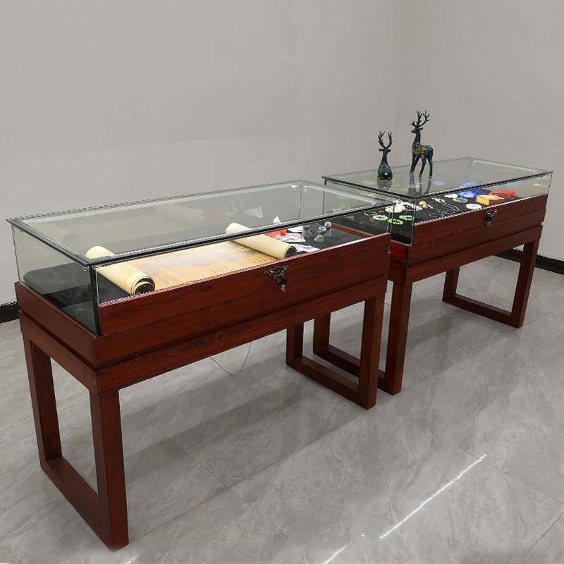 实木珠宝展示柜展厅博物馆陈列柜图书馆古村字画文物玻璃柜台定制