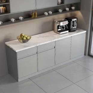 实木吧台咖啡操作台饮水机桌大理石灶台餐台公司茶水间置物柜定制