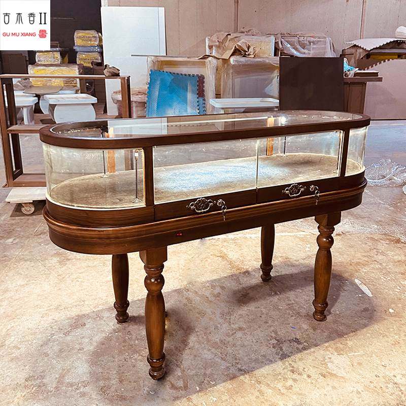 欧式实木中古珠宝首饰展示柜博物馆玉器展览玻璃手办模型陈列中岛