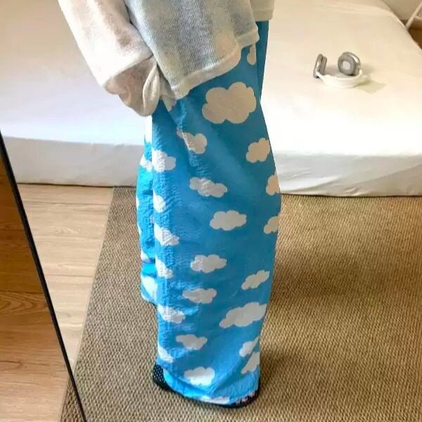 蓝色云朵裤子女夏薄款遛弯防蚊