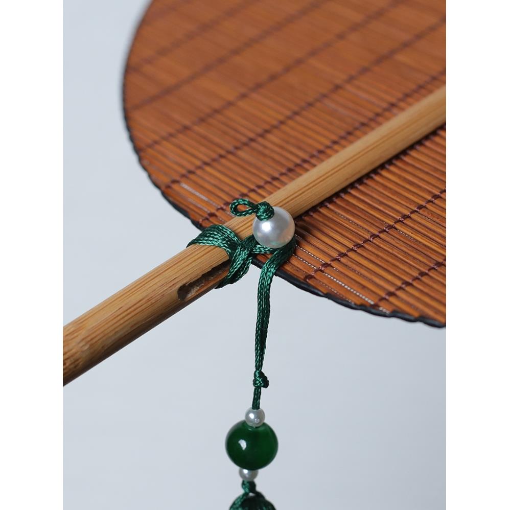 楠竹编扇可卷腰扇中国风折扇旅行便携摆拍古风扇便携旋转长柄团扇