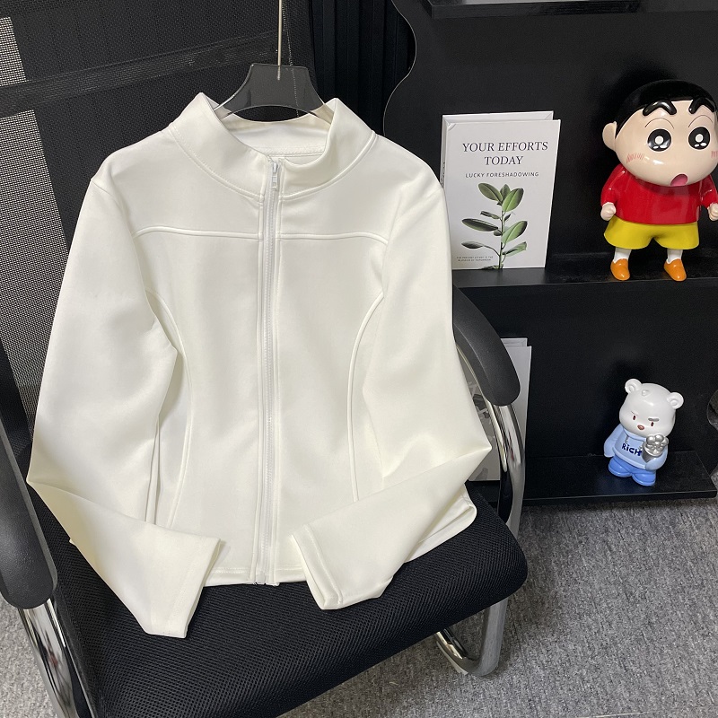 Fjwldy日系棉空气层立领卫衣女休闲运动春秋大码修身开衫外套