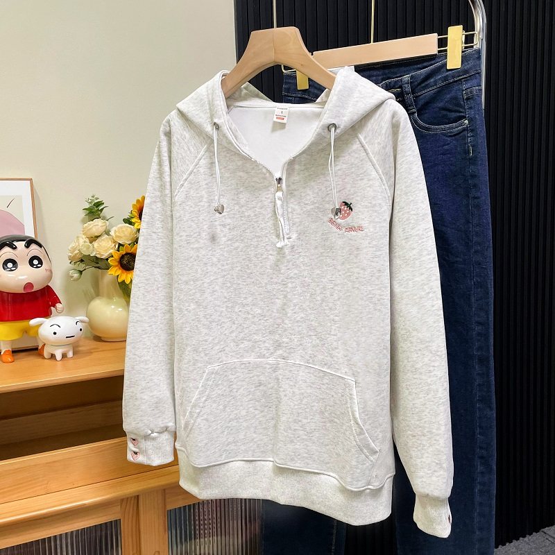 Fjwldy连帽半拉链卫衣外套女春秋大码胖mm显瘦设计感小众内搭打底