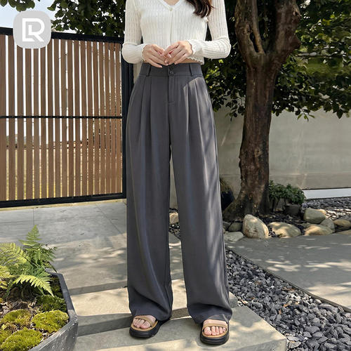 灰色西装裤女夏薄款窄版阔腿冰丝垂顺上班高腰高个子休闲直筒西裤