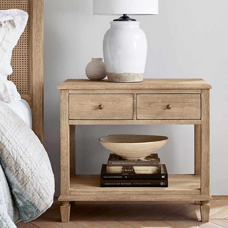 美式乡村复古实木床头柜原木色仿古做旧卧室床边柜开放式抽屉边几