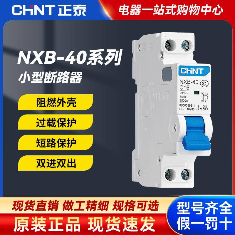 正泰小型家用断路器NXB-40单片双极空气开关 1P+N双进双出DNP空开