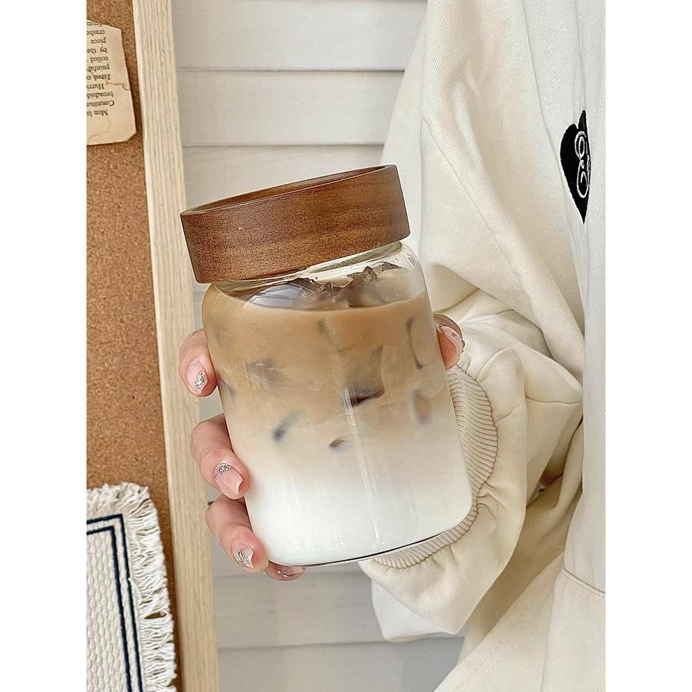 便携外带玻璃杯带盖喝水杯女耐高温个人专用茶杯密封随行咖啡杯子