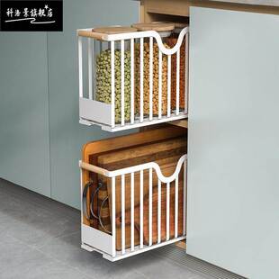 夹缝极窄橱柜拉篮抽拉式厨房调料置物架分层抽屉式架内置柜超深