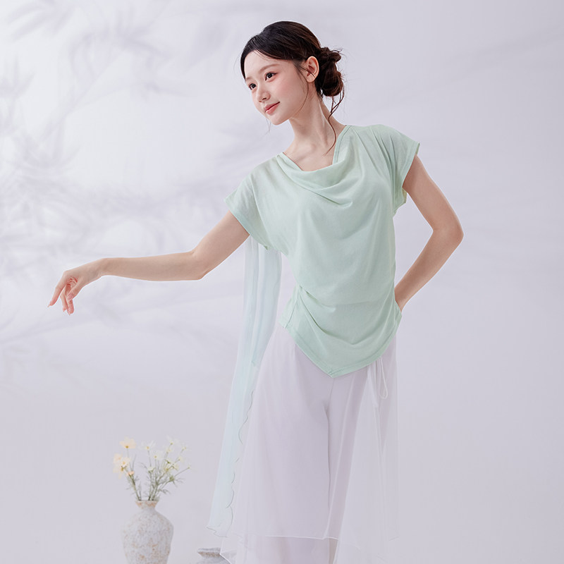 古典舞服练功服女新款荡领飘片短古典舞服