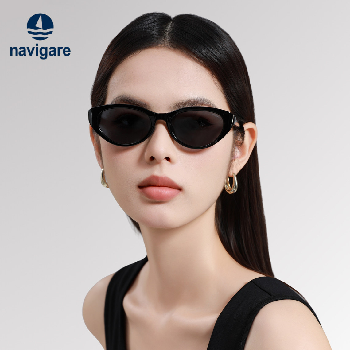 NAVIGARE小帆船墨镜女猫眼可折叠椭圆偏光防紫外线小框太阳镜新款