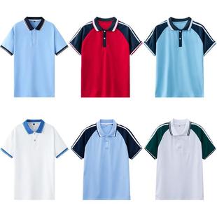 正品 中学生夏季 校服POLO衫 T恤初中高中班服运动服小学生蓝白短袖