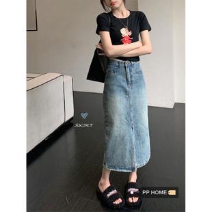 高货PPHOME遛弯超随心 高腰显瘦直筒前开叉牛仔半 小个子百搭经典