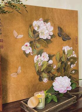 海棠蛱蝶图中式小众客厅装饰画日式挂画沙发背景墙乔迁送礼壁画