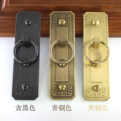 中式仿古黄铜实木大门拉手门窗柜门把手包间门长条黄铜免打孔门环