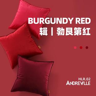 轻奢简约红色系天鹅绒抱枕沙发客厅办公室中国红靠枕家用床头靠垫