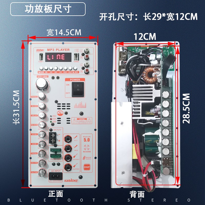 DSP大功率广场舞音响户外蓝牙功放板单声道带消原音 音箱改装主板