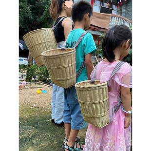 背篓竹编双肩舞蹈道具古风民族特色竹筐买菜采摘背篼箩筐带盖竹篓