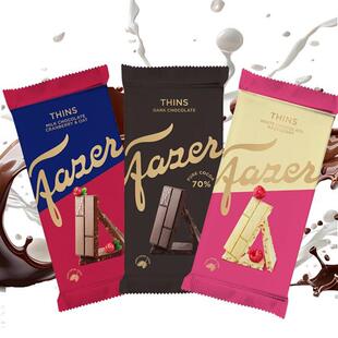 热卖芬兰进口Fazer70%黑巧克力覆盆子夹心白巧蔓越莓牛奶巧克