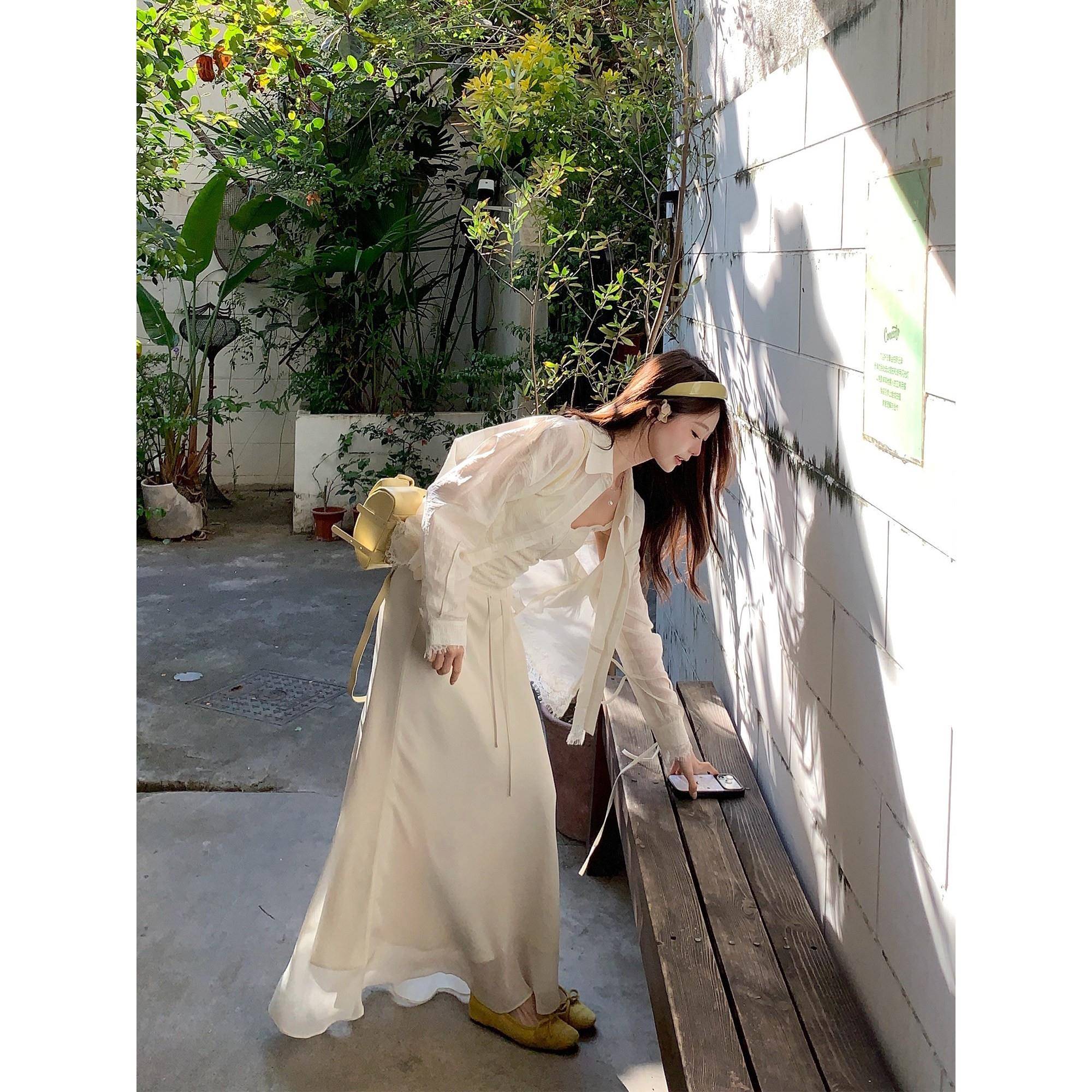 速发现货长白糕切糕自制小个子新款裙子夏季女缎面鱼尾白色长裙早