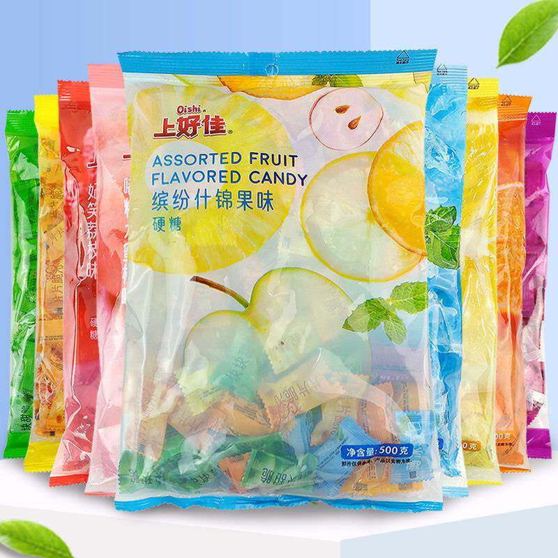 速发现货糖果混合装上好佳水果硬糖混合500g散装什锦混合口味薄荷