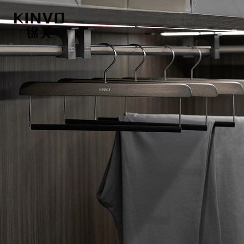 锦芙高端木衣架高档挂裤子专用实木裤架挂裙子无痕木质植绒裤裙夹