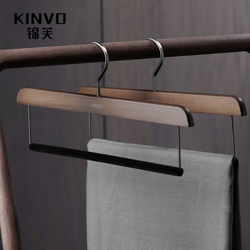 锦芙高端实木衣架挂裤子专用植绒裤架挂裙子无痕高档复古木质裙夹