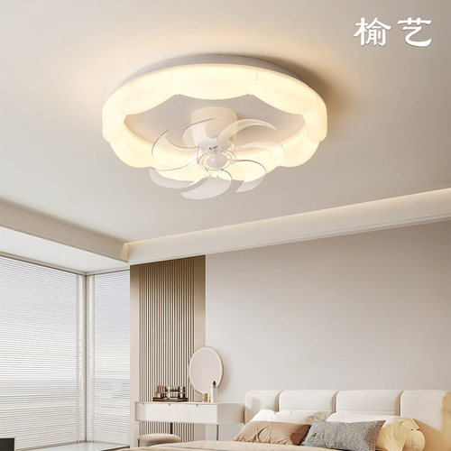 榆艺奶油风吸顶摇头风扇灯