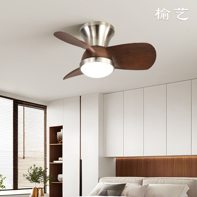 榆艺餐厅吊扇灯新款中古胡桃木色吸顶灯房间灯静音吸顶卧室风扇灯