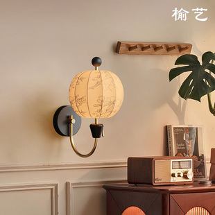 榆艺菊花台法式复古壁灯客厅背景墙卧室床头中古实木艺术氛围装饰