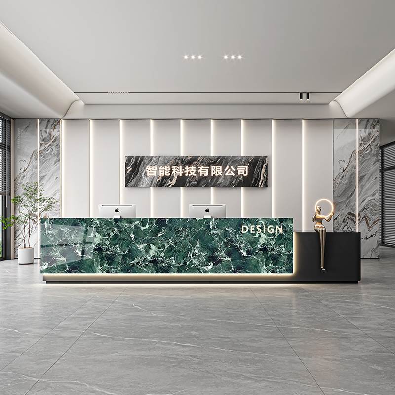 公司酒店前台售楼部物业办公接待台烤漆美容院收银台培训机构吧台图片