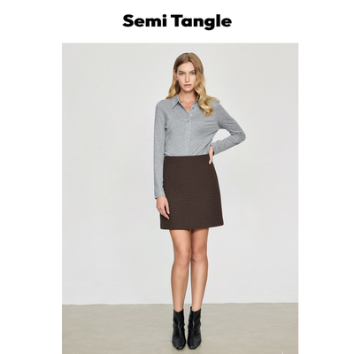 Semi Tangle春夏新品强缩针织呢料通勤搭配长靴A型半裙女士ol简约