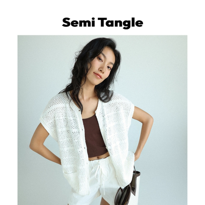 Semi Tangle「Pa粉丝专属」全棉针织挑孔肌理感无袖开衫上衣