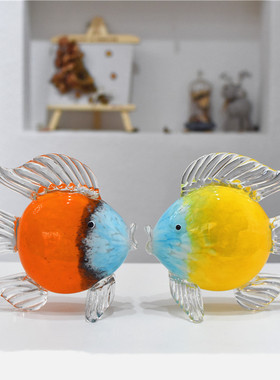 玻璃琉璃亲嘴鱼现代简约家居饰品新房软装客厅电视柜酒柜创意摆件