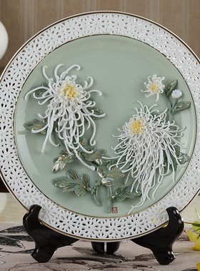 优选创意中式陶瓷挂盘摆件古风摆盘装饰家居客厅酒柜手工摆台工艺