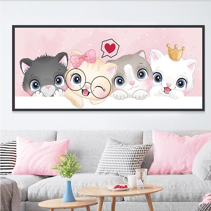 5d满钻新款钻石画卡通猫咪卧室客厅粘点钻贴砖画十字绣现代简约