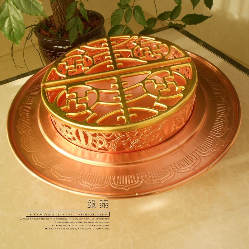 传统紫铜烤火盆 纯铜火盆 烧碳火取暖器红铜木炭火盆婚庆婚礼加厚