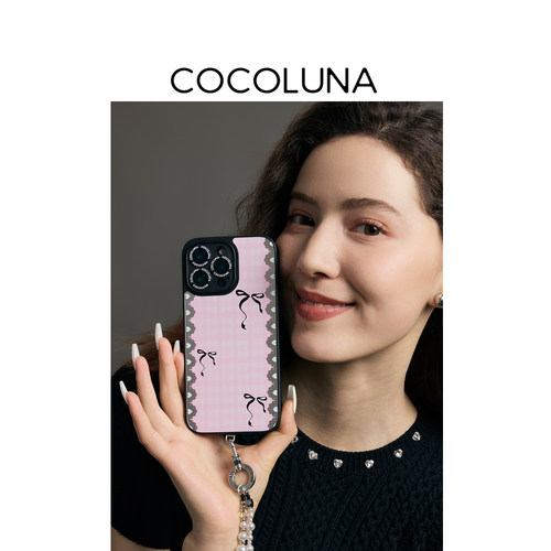 COCOLUNA 原创花边镜面磁吸适用于苹果15Pro/16Pro/16ProMax 镜面手机壳蝴蝶结设计16plus田园风防摔气囊外壳