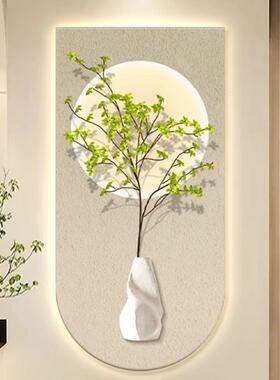 奶油风入户玄关装饰画现代客厅走廊过道挂画绿植正对门壁灯砂岩画