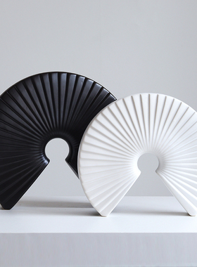 优选简约现代新中式扇形摆件创意家居客厅样板间酒柜陶瓷软装饰品