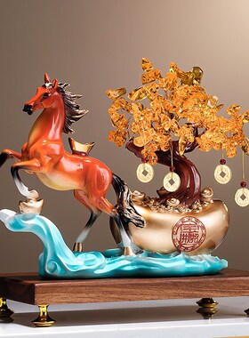 优选马上有钱招财摆件新中式客厅办公室电视柜装饰品高档乔迁开