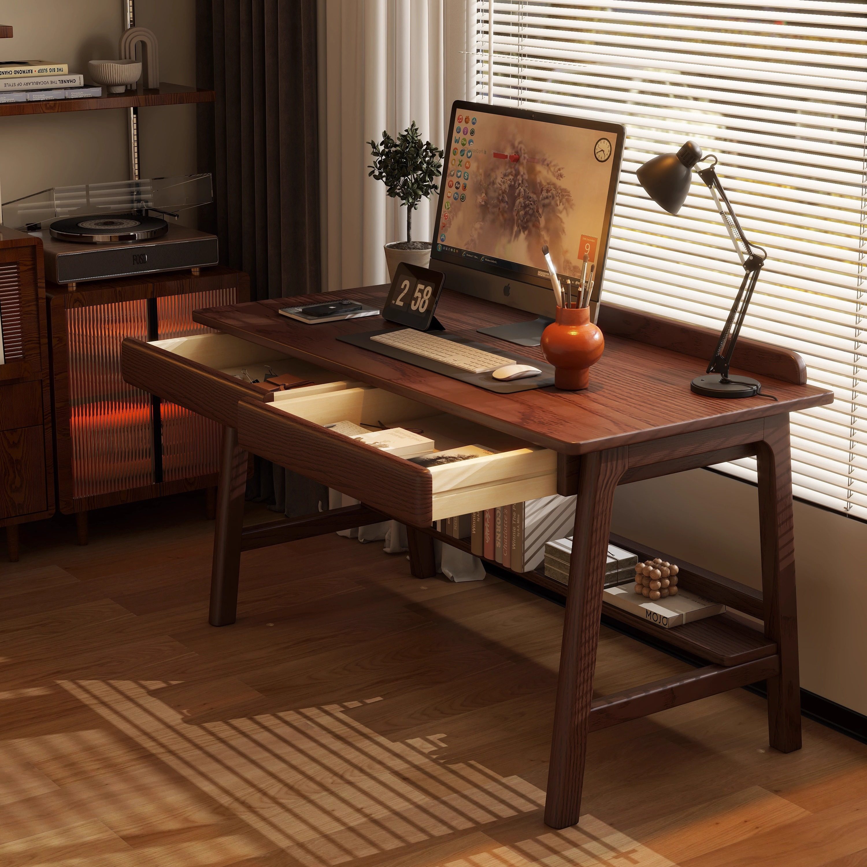 优选实木书桌带抽屉家用卧室办公学习桌简易靠墙电脑桌学生写字桌