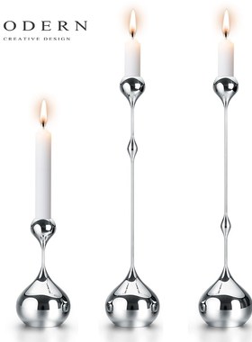 优选摩登MODERN轻奢不锈钢手工抛光水滴烛台摆件高端家居餐桌装饰