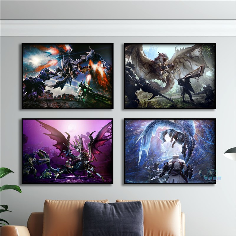优选怪物猎人游戏装饰画挂画主机电竞房客厅卧室书房玄关电玩海报