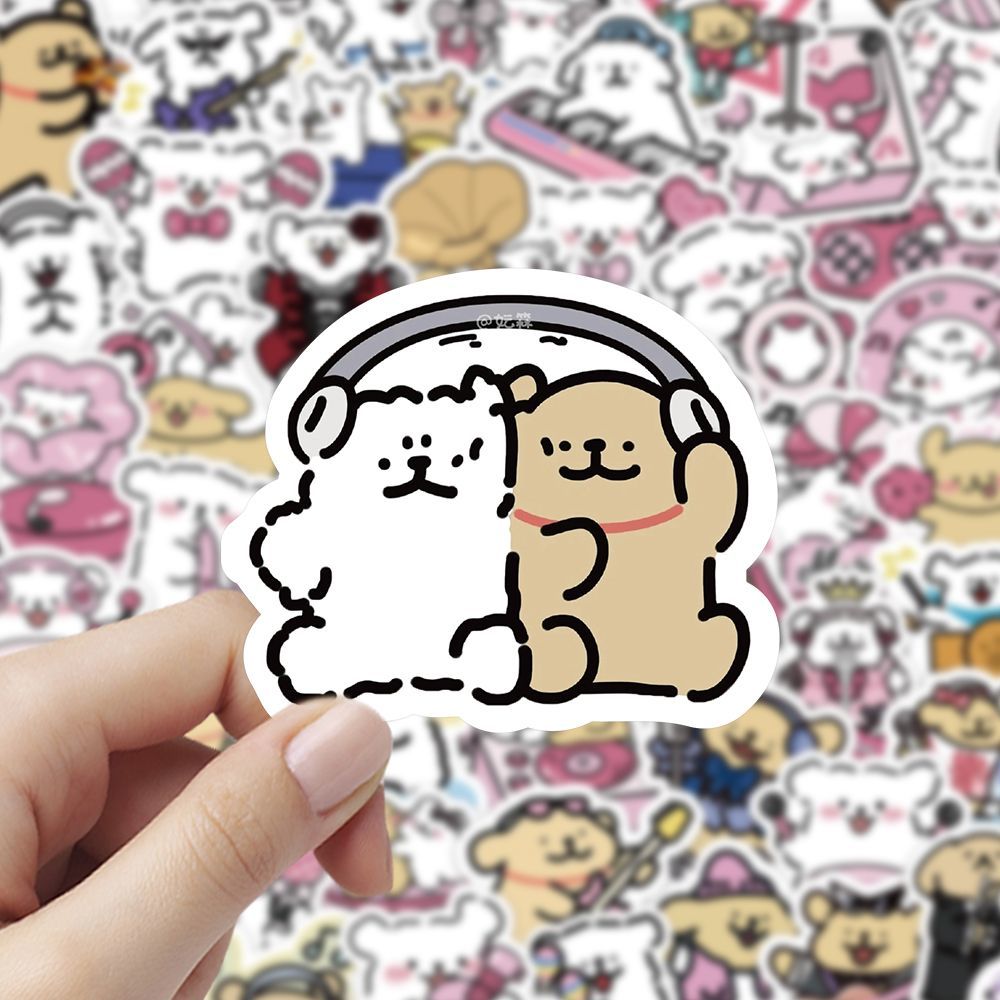 300张音乐线条小狗贴纸卡通萌宠搞笑可爱趣味贴画装饰手账手机DIY