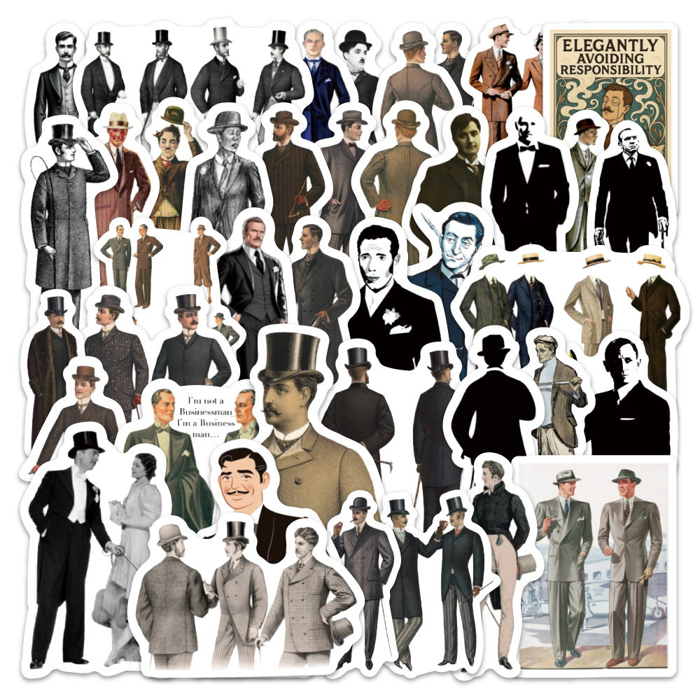 50张复古绅士卡通贴纸装饰汽车冰箱手机壳行李箱贴画,文具电教/文化用品/商务用品,贴纸/立体贴纸,淘宝优惠券,粉丝福利购,淘宝优惠卷