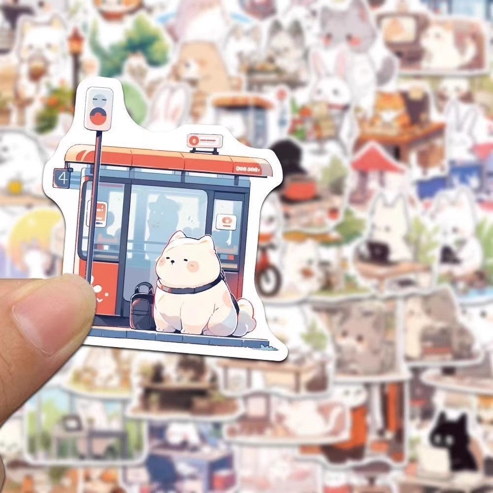 100张小动物的一天贴纸卡通Q版笔记本行李箱手账装饰贴画可爱爆款