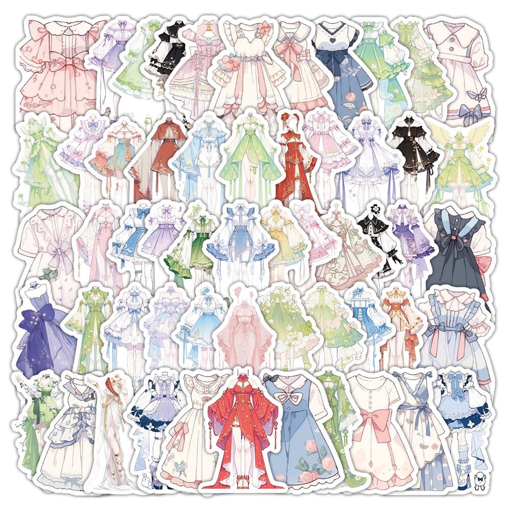 60张动漫服饰贴纸卡通ins风二次元防水装饰标签行李箱diy手账贴画