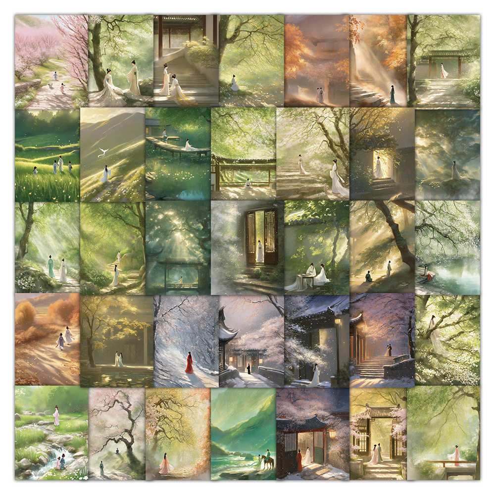 60张国风意境绘卷卡通贴纸装饰笔记本行李箱手机壳素材贴画,文具电教/文化用品/商务用品,贴纸/立体贴纸,淘宝优惠券,粉丝福利购,淘宝优惠卷