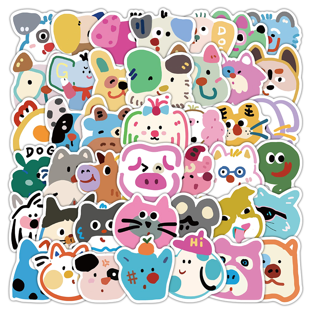 60张多巴胺动物头贴纸卡通可爱趣味创意装饰手账行李箱标签防水贴