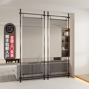 饰 九唐黑武士金属网格屏风隔断客厅家用餐厅酒店别墅花格镂空装